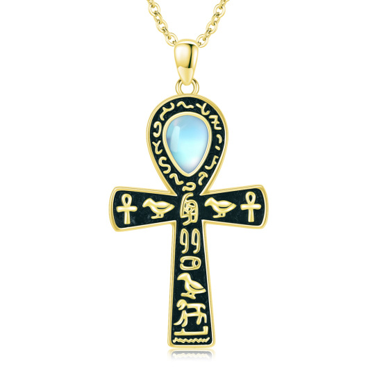 Collana con ciondolo Ankh in pietra lunare in argento sterling placcato oro giallo-1