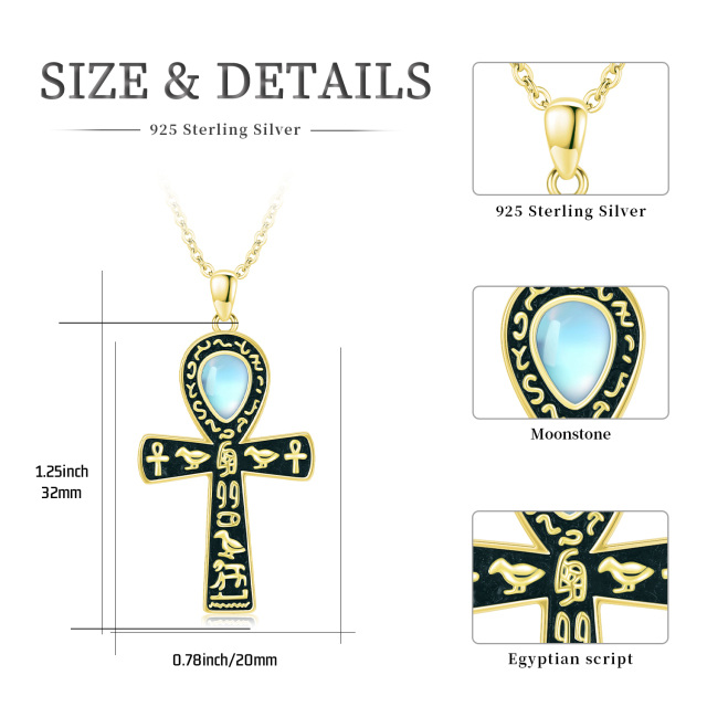 Collana con ciondolo Ankh in pietra lunare in argento sterling placcato oro giallo-4