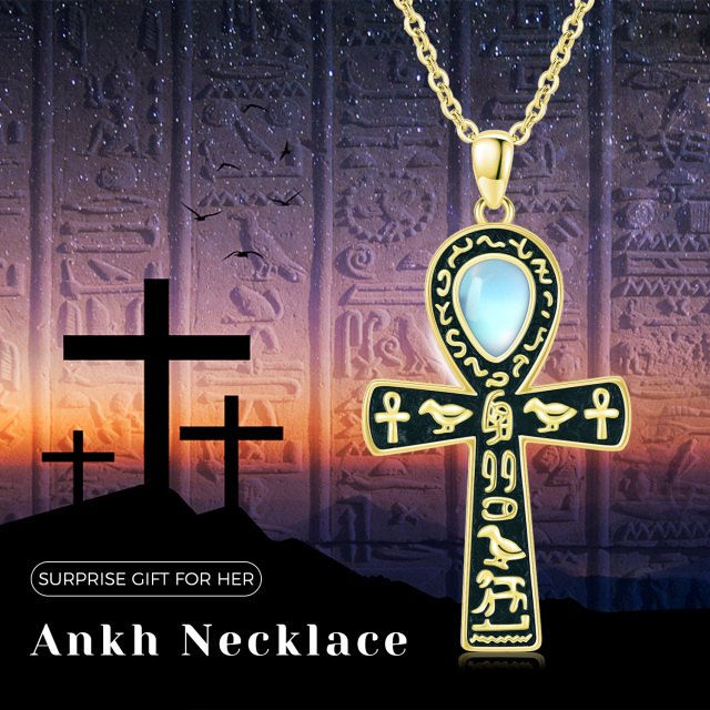 Sterling Silver Two-tone Moonstone Ankh Pendant Necklace-5