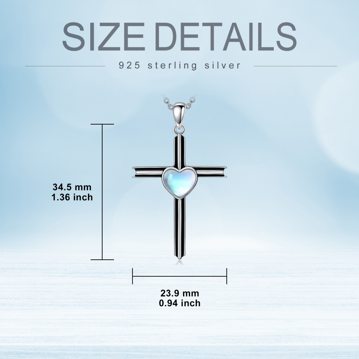 Sterling Silver Two-tone Moonstone Cross Pendant Necklace-5