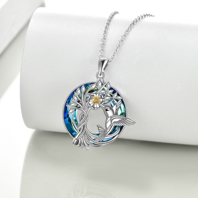 Sterling Silver Two-tone Moonstone & Crystal Hummingbird & Tree Of Life Pendant Necklace-3