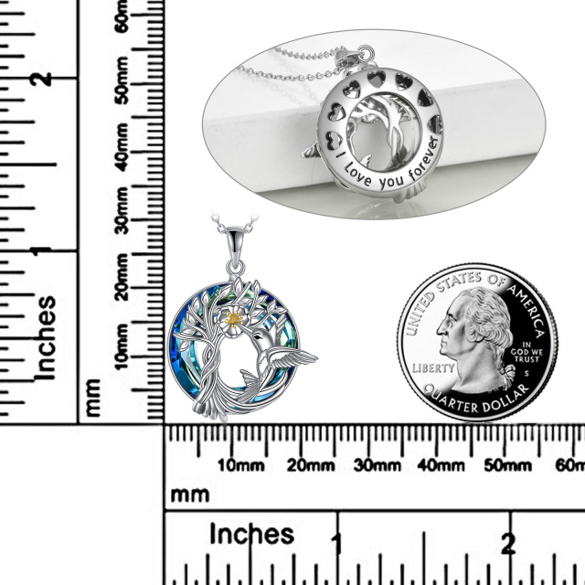 Collana con ciondolo in argento sterling bicolore con pietra di luna e cristallo, colibrì e albero della vita-5