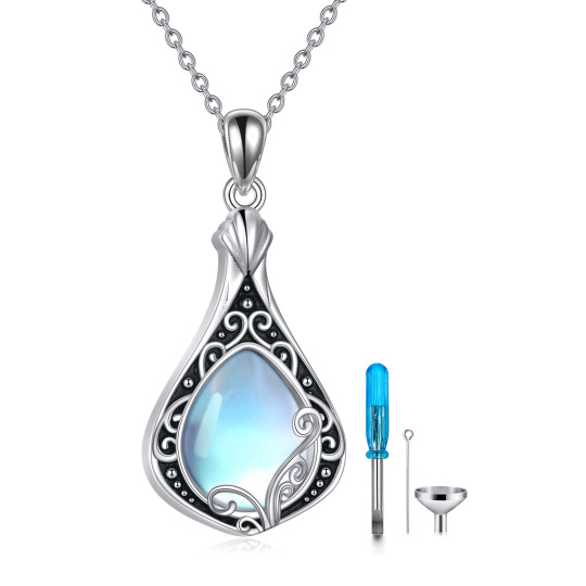 Sterling Silver Two-tone Moonstone Drop Shape Urn Necklace for Ashes