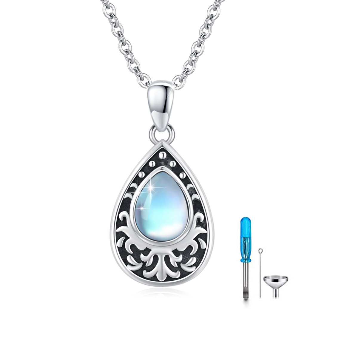 Sterling Silver Two-tone Moonstone Drop Shape Urn Necklace for Ashes-1