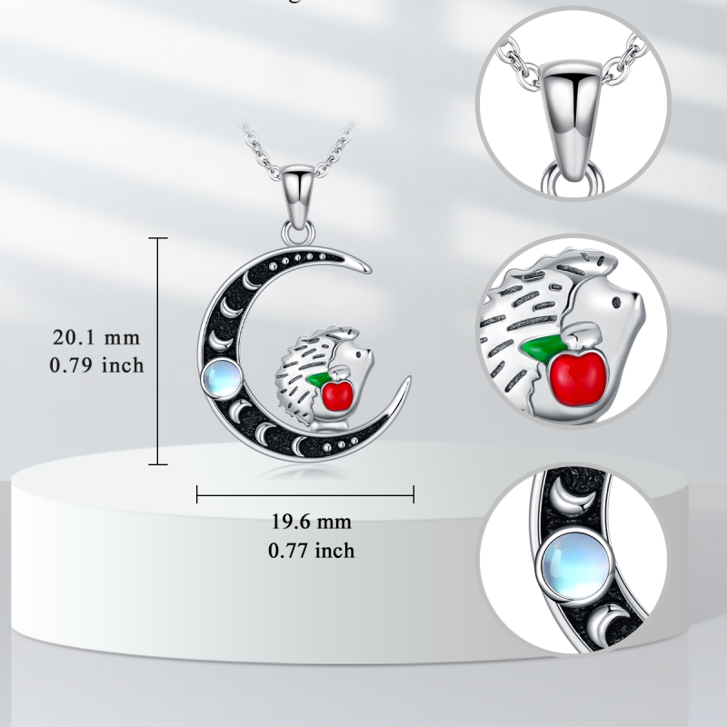 قلادة من الفضة الإسترلينية للنساء بتصميم قنفذ وقمر من حجر القمر بلونين-4