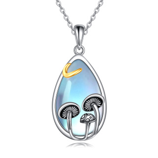 Sterling Silver Two-tone Moonstone Mushroom Pendant Necklace-3