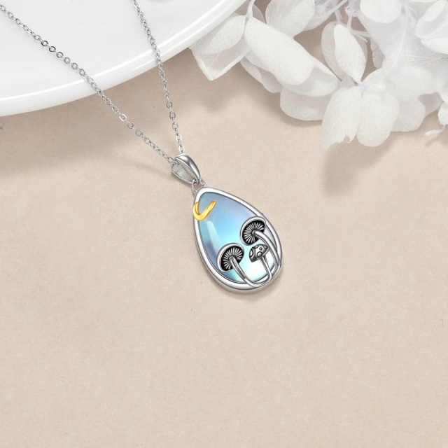 Sterling Silver Two-tone Moonstone Mushroom Pendant Necklace-4