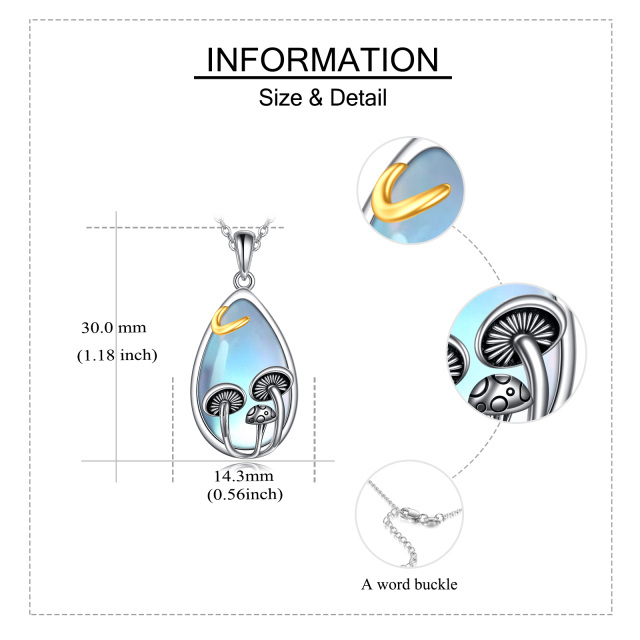 Sterling zilveren tweekleurige maansteen paddenstoel hanger ketting-5