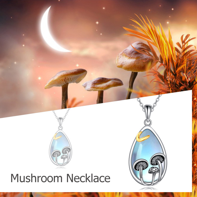 Sterling Silver Two-tone Moonstone Mushroom Pendant Necklace-6