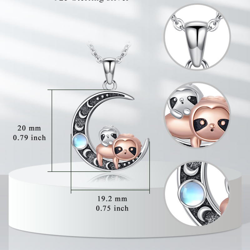 قلادة نسائية من الفضة الإسترلينية بتصميم باندا وقمر بلونين من حجر القمر وباندا أحمر وباندا وقمر-4