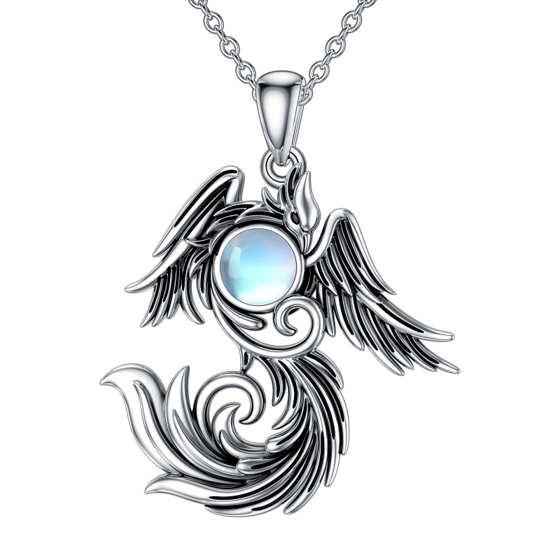 Sterling Silver Two-tone Moonstone Phoenix Pendant Necklace-10