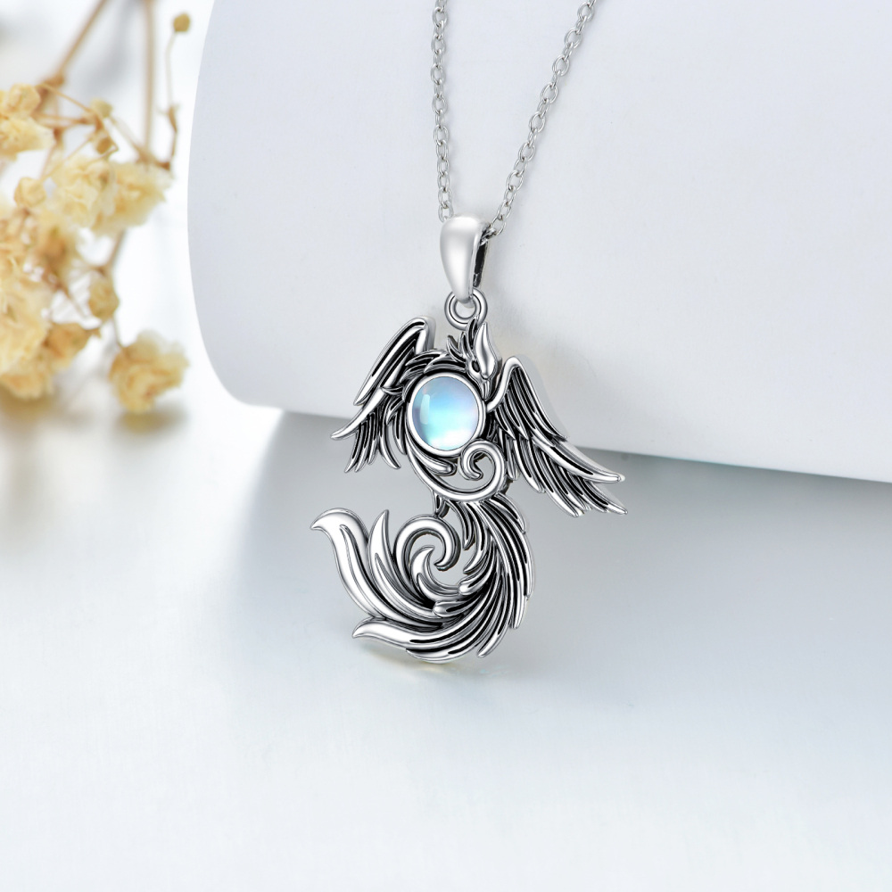 Collar con colgante de fénix y piedra lunar de dos tonos en plata de ley-4