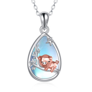 Sterling Silver Two-tone Moonstone Pig & Drop Shape Pendant Necklace-34