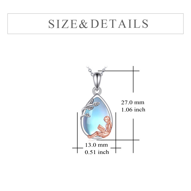 Collar de plata de ley de dos tonos Moonstone Reading Girl Pendant-6