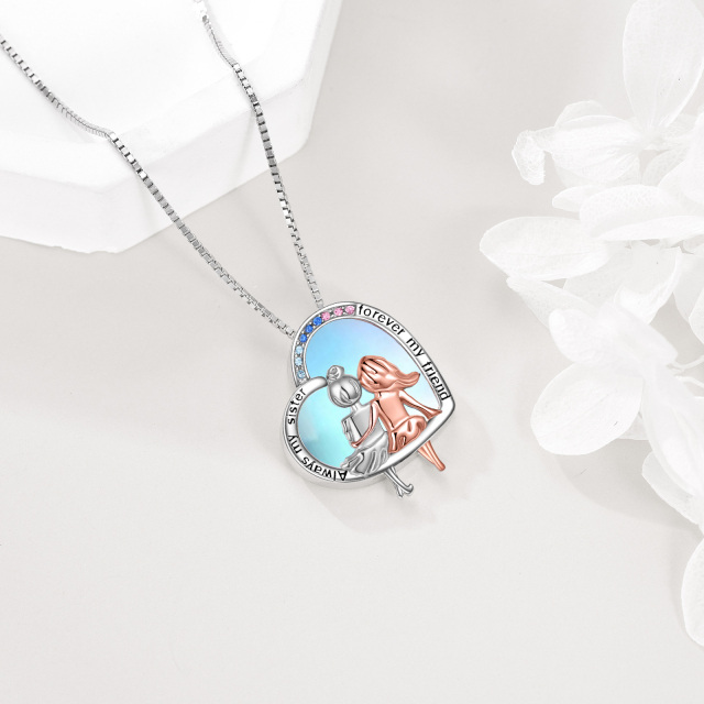 Collier pendentif en argent sterling bicolore avec pierre de lune et cœur gravé-4