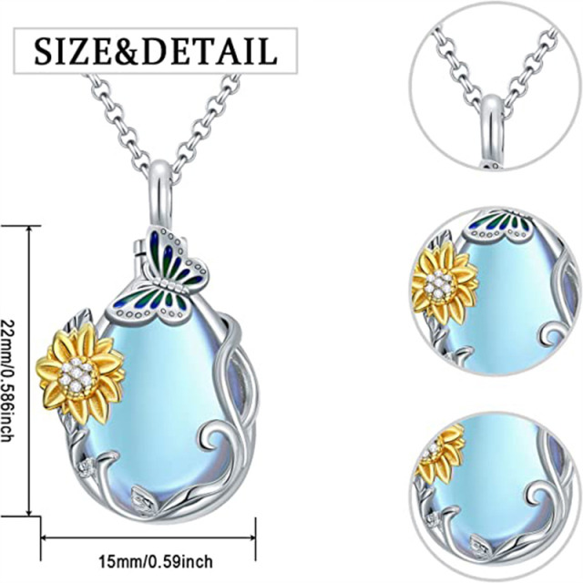 Sterling Silber zweifarbig Mondstein Sonnenblume & Drop Form Urne Halskette für Asche-5