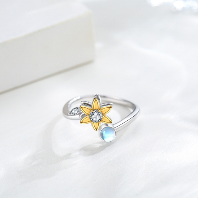 Sterling Silver Two-tone Moonstone Sunflower Spinner Ring-4