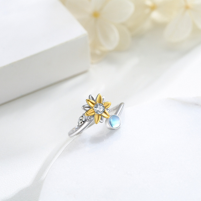 Anello in argento sterling bicolore con girasole in pietra di luna-5