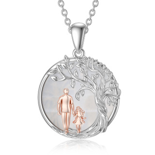 Sterling Silver Two-tone Moonstone Tree Of Life Father & Daughter Pendant Necklace-40