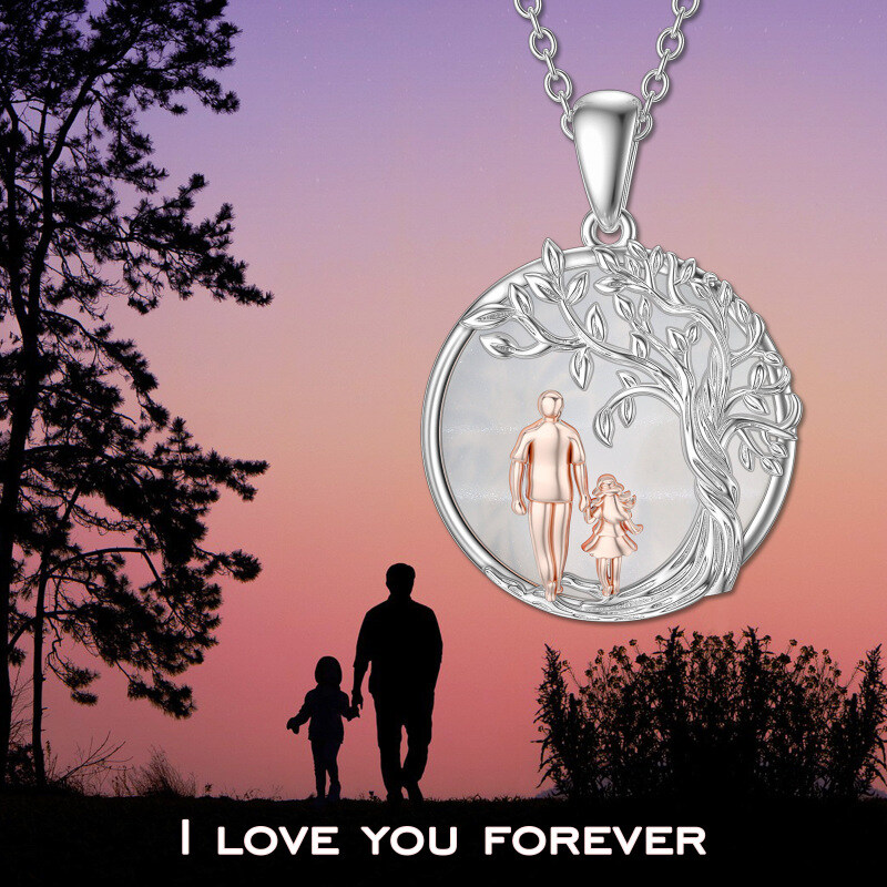 Sterling Silver Two-tone Moonstone Tree Of Life Father & Daughter Pendant Necklace-6