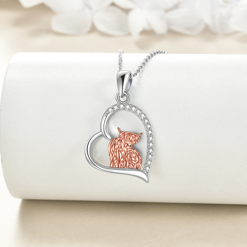 Colar com pingente de vaca em prata esterlina, dois tons, coração, zircônia cúbica, mãe e bebê, para mulheres, melhores amigos-2