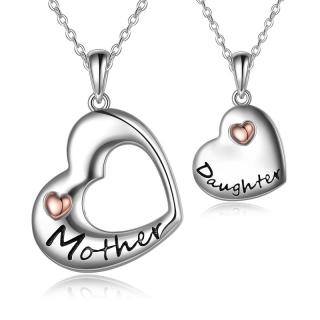 Sterling Silver Two-tone Mother & Daughter Couple Heart Pendant Necklace-43