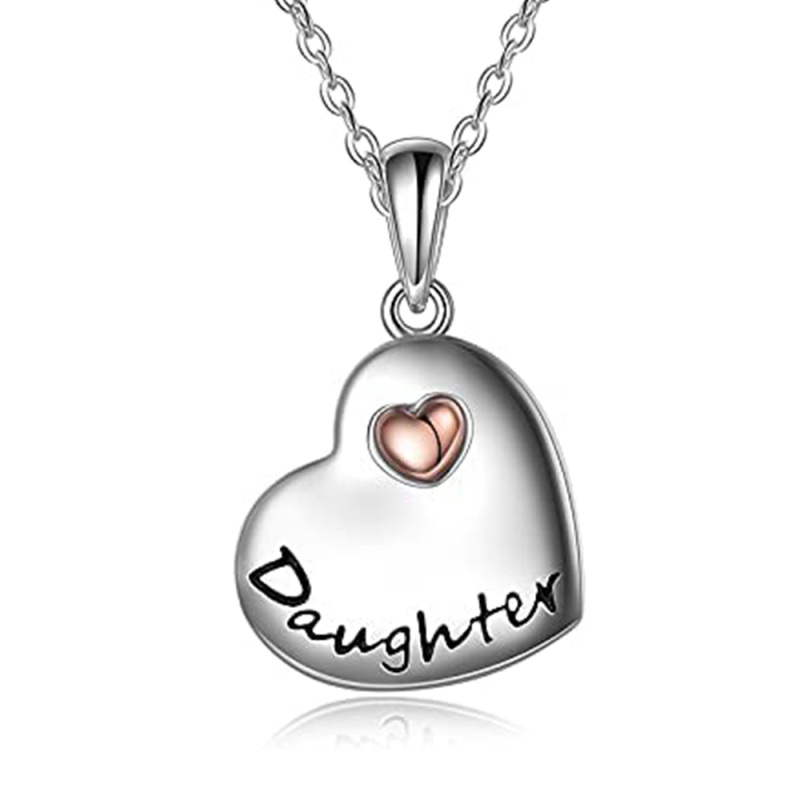 Sterling Silver Two-tone Mother & Daughter Heart Necklace Set for Women Men-5