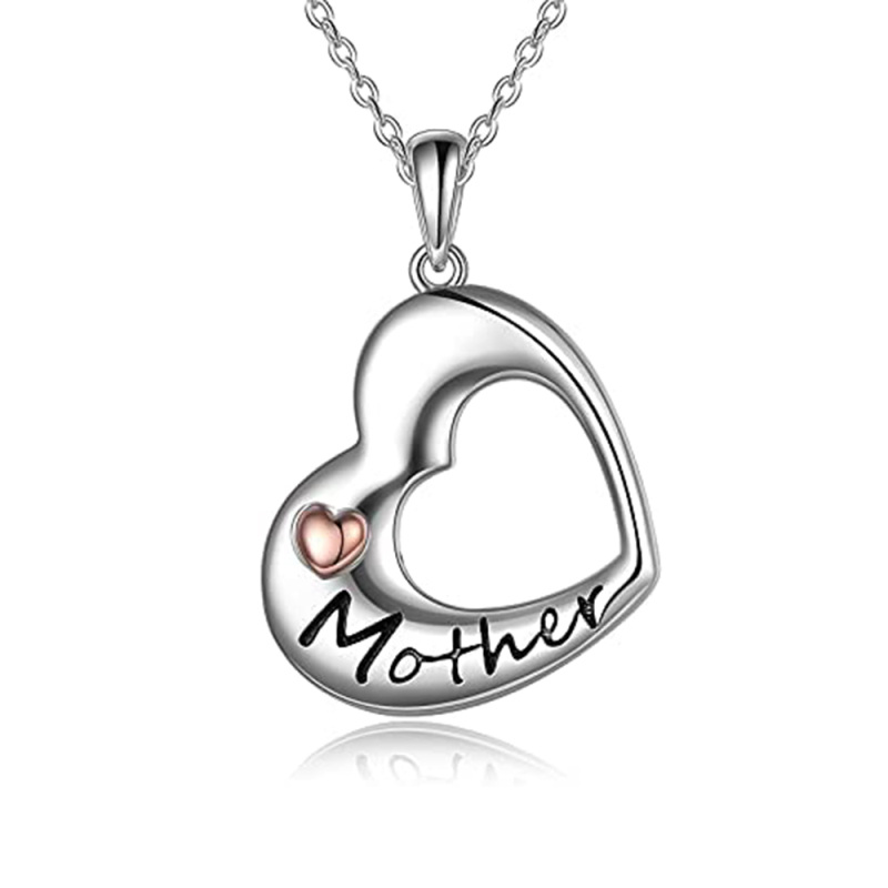 Sterling Silver Two-tone Mother & Daughter Heart Necklace Set for Women Men-4