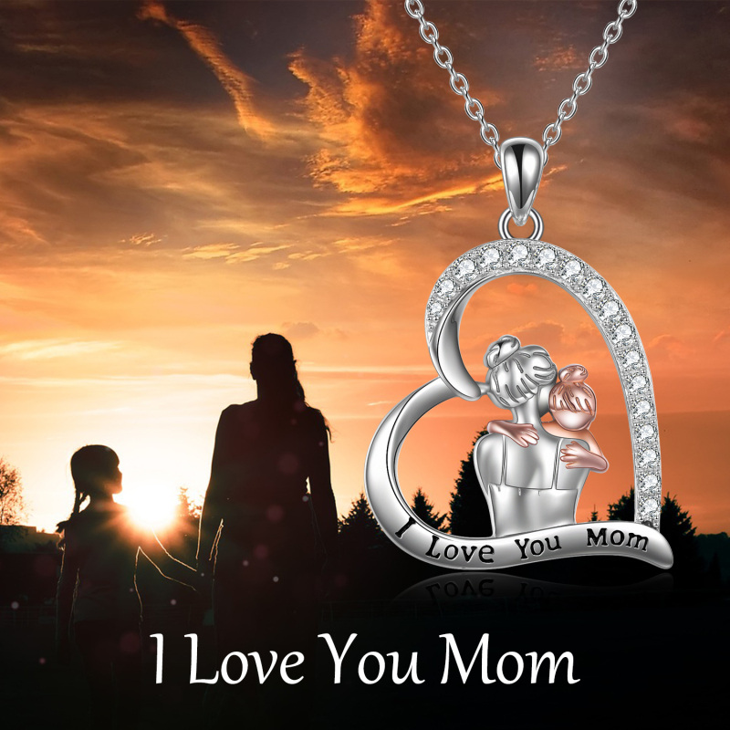 Sterling Silver Two-tone Mother & Daughter Heart Pendant Necklace Engraved I Love You Forever-3