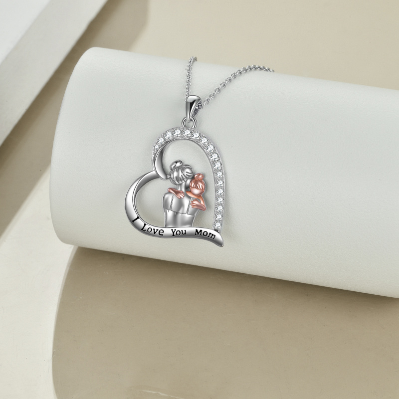 Sterling Silver Two-tone Mother & Daughter Heart Pendant Necklace Engraved I Love You Forever-4