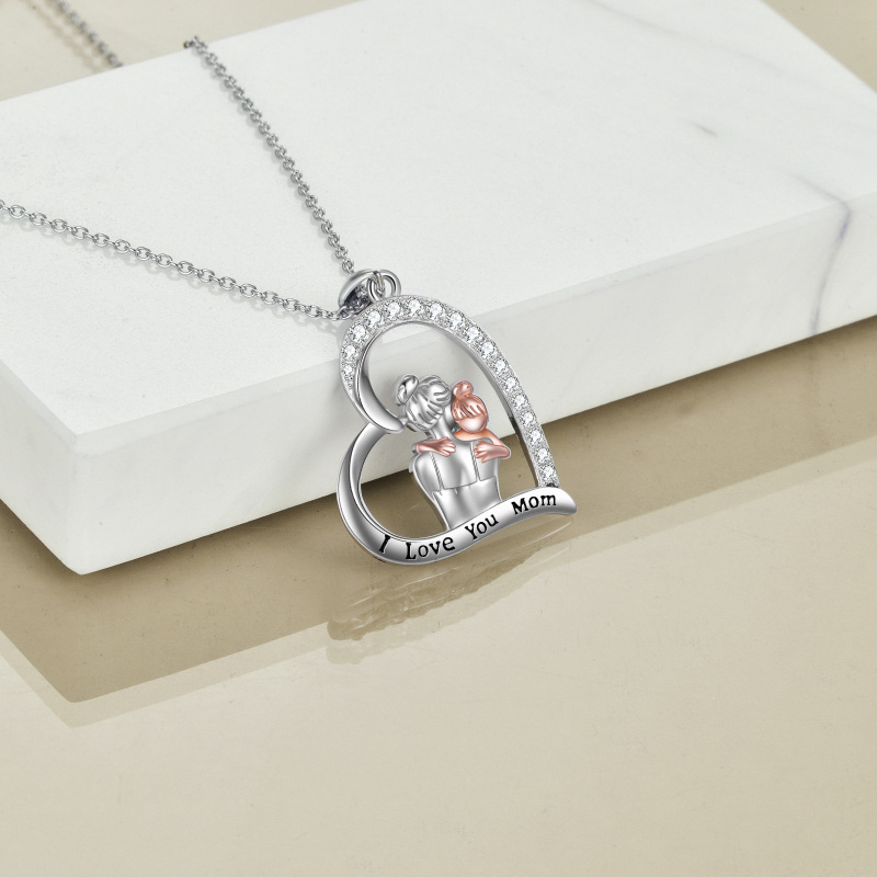 Sterling Silver Two-tone Mother & Daughter Heart Pendant Necklace Engraved I Love You Forever-5