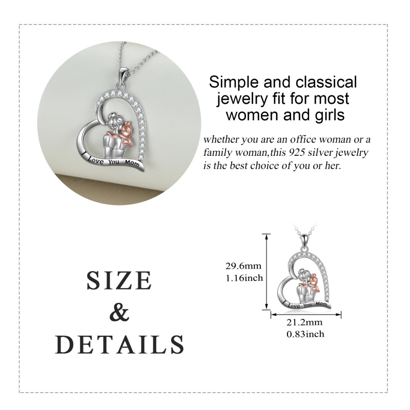 Sterling Silver Two-tone Mother & Daughter Heart Pendant Necklace Engraved I Love You Forever-6