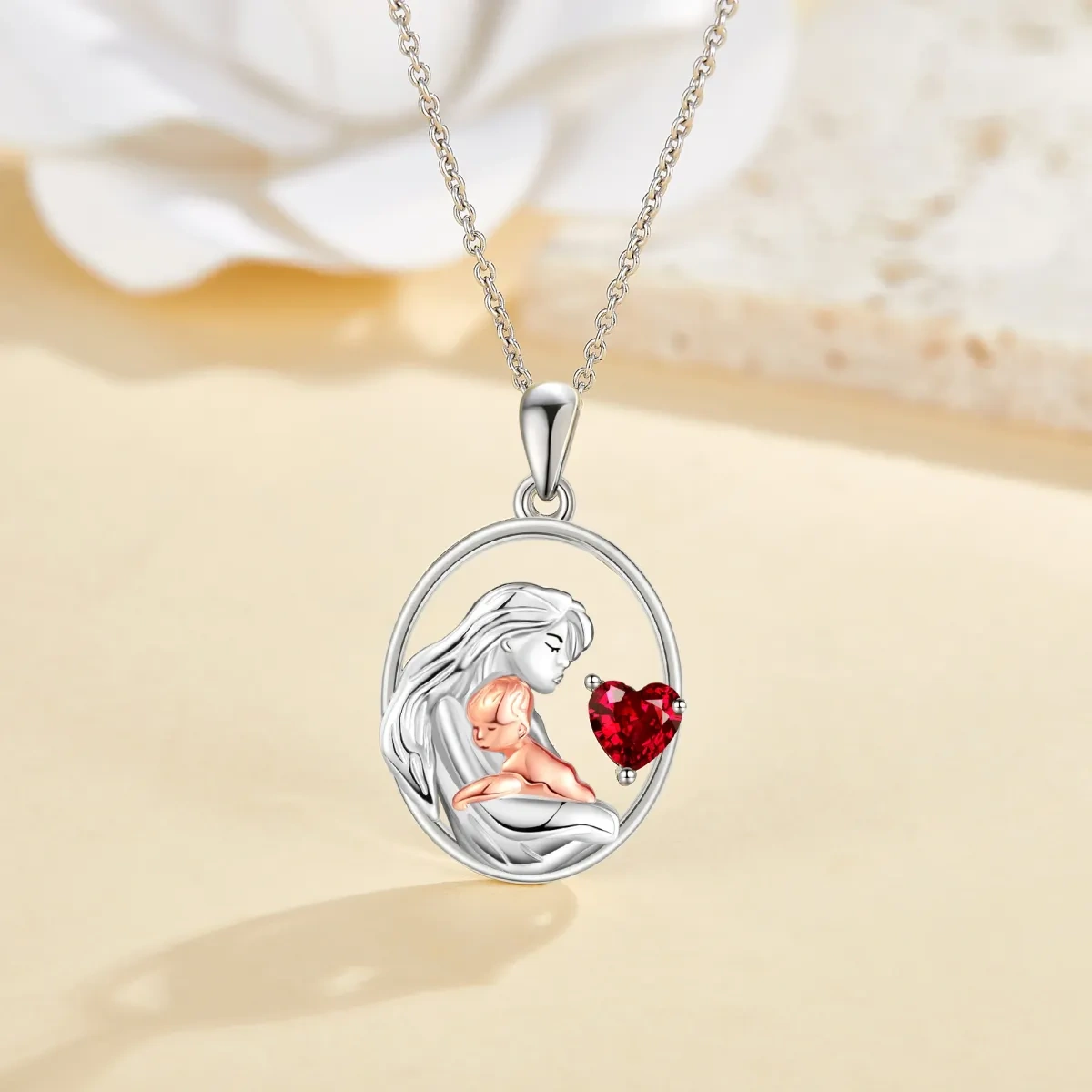 Collier en argent sterling avec pendentif en forme de coeur mère et fille en zircon cubique bicolore-4