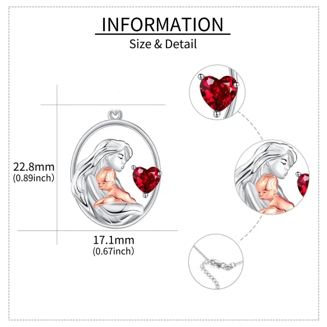 Sterling Silber zweifarbig Cubic Zirkonia Mutter & Tochter Herz Anhänger Halskette-5