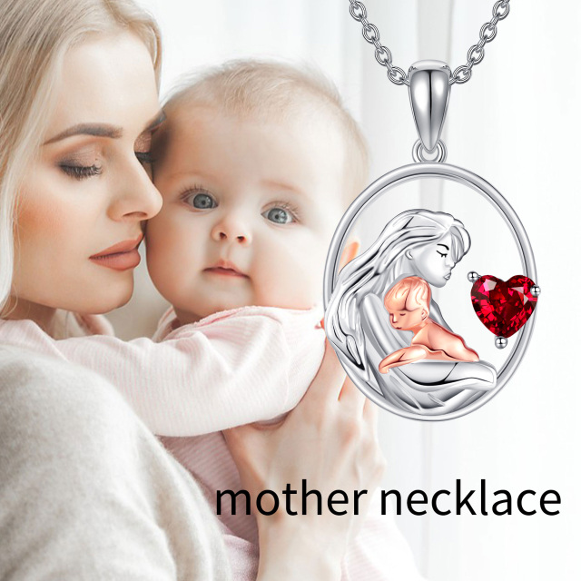 Collana con ciondolo a cuore madre e figlia in argento sterling con zirconia cubica bicolore-6