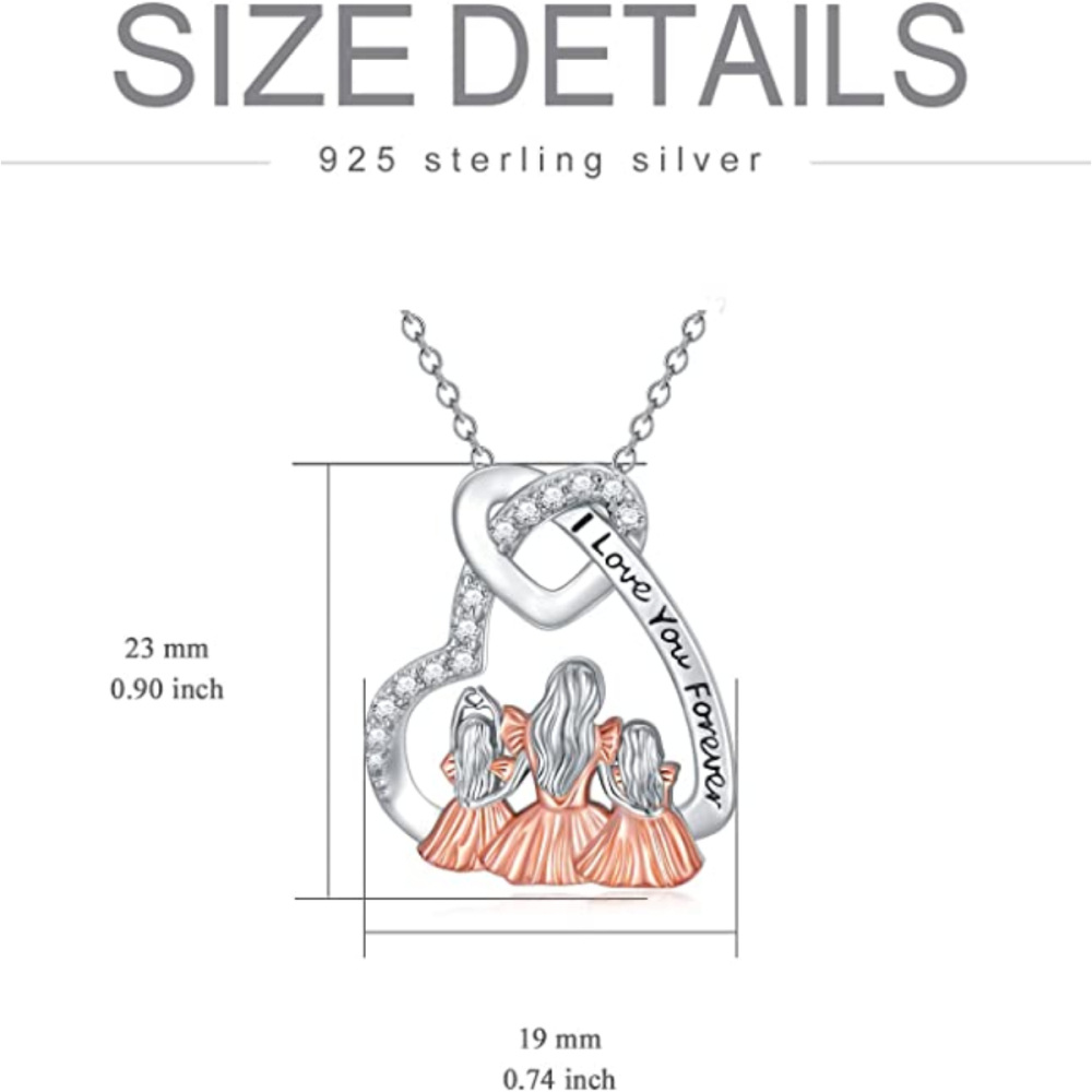 Collana con ciondolo a cuore madre e figlia in argento sterling bicolore con zirconi cubici e parola incisa-6