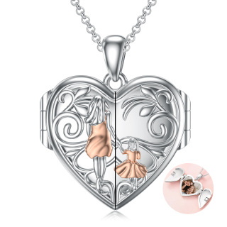 Sterling Silver Two-tone Mother & Daughter Heart Personalized Photo Locket Necklace-35