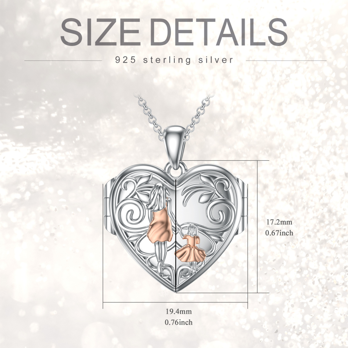 Sterling Silver Two-tone Mother & Daughter Heart Personalized Photo Locket Necklace-3