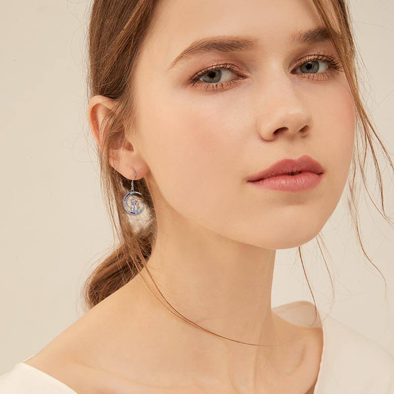 Sterling Silver Two-Tone Moon Cubic Zirconia Mother & Daughter Drop Earrings For Women-2