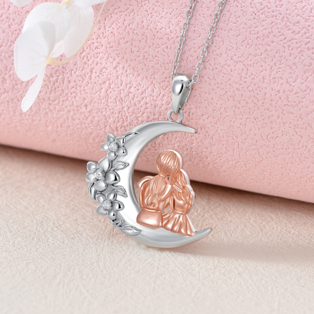 Collier en argent sterling avec pendentif mère, fille et lune bicolore-3