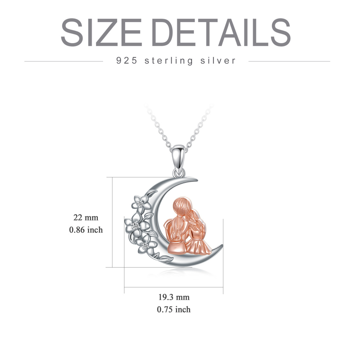 Sterling Silver Two-Tone Flower Moon Pendant Necklace For Mother-5