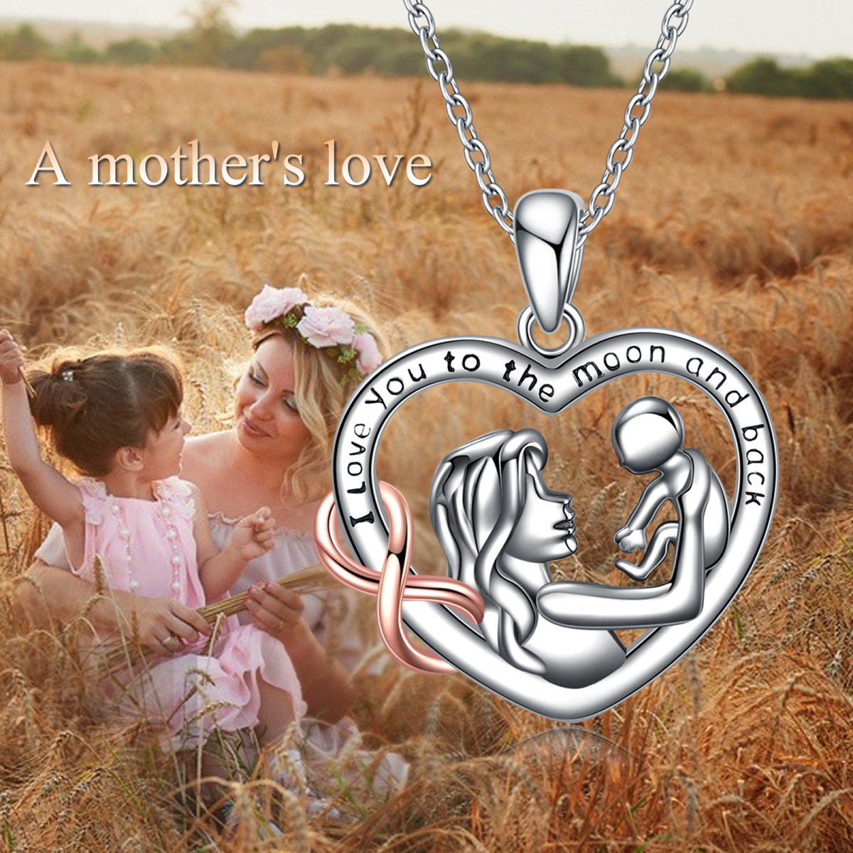 Collana con ciondolo a forma di cuore di mamma in argento sterling bicolore con parola incisa-6