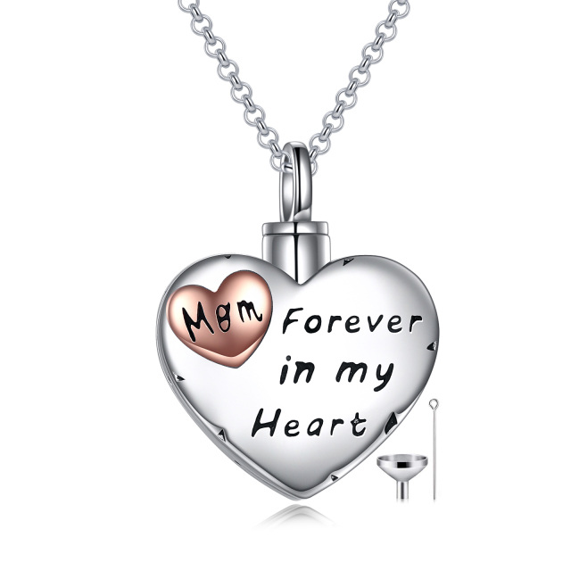 Sterling Silver Two-tone Mother Urn Necklace for Ashes with Engraved Word-4