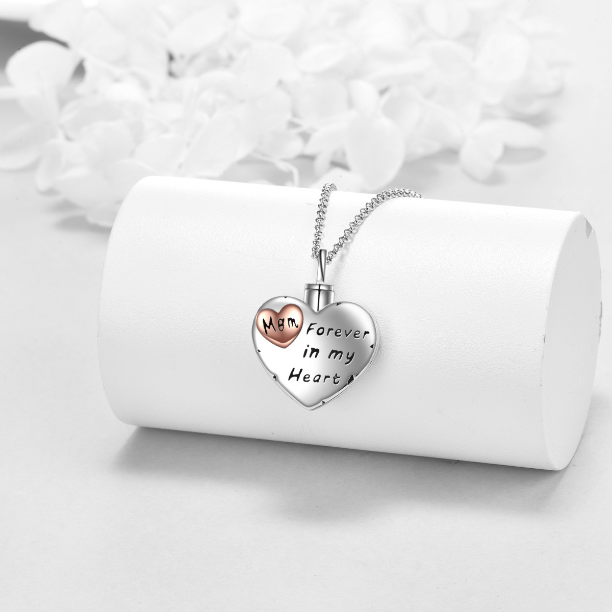 Sterling Silver Two-tone Mother Urn Necklace for Ashes with Engraved Word-3