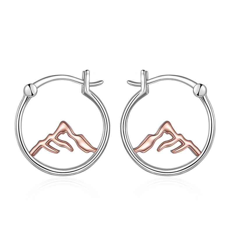 Brincos de prata esterlina com dois tons de montanhas-9