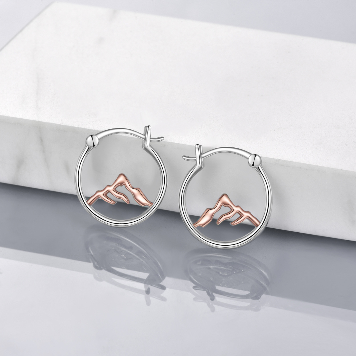 Sterling Silver Two-tone Mountains Drop Earrings-3