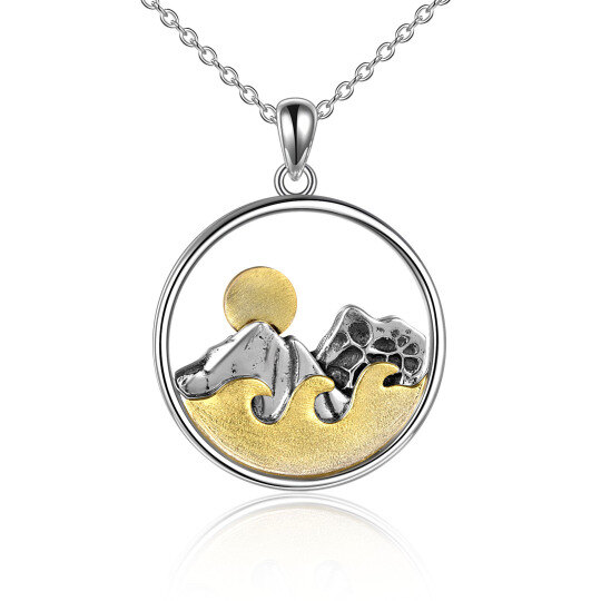 Collana con ciondolo a spruzzo e montagne in argento sterling bicolore