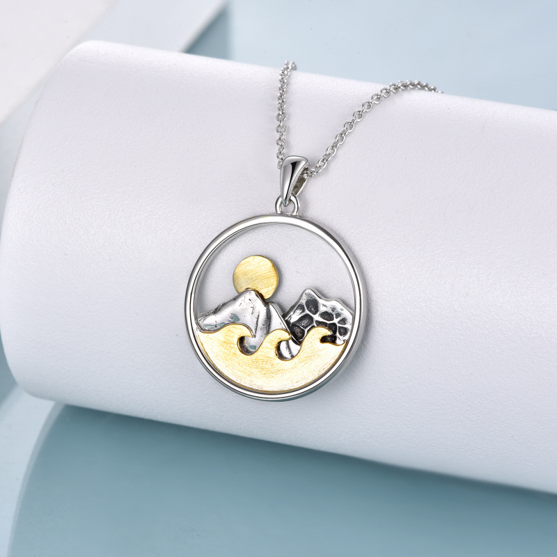 Sterling Silver Two-tone Mountains & Spray Pendant Necklace-3