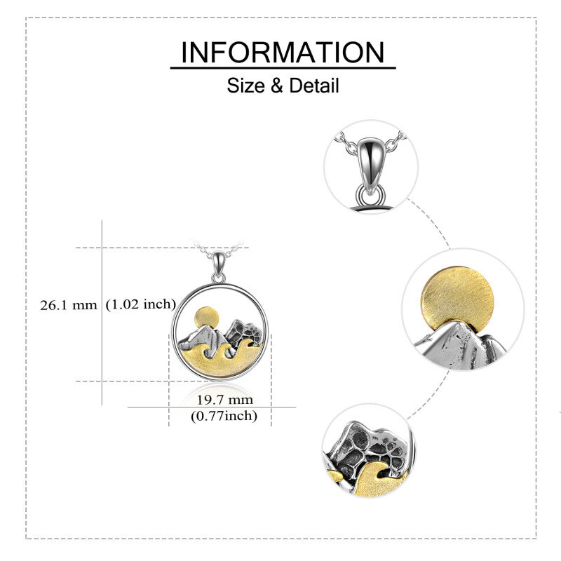 Sterling Silver Two-tone Mountains & Spray Pendant Necklace-5