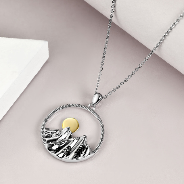 Collana con ciondolo in argento sterling bicolore con montagne e sole-3